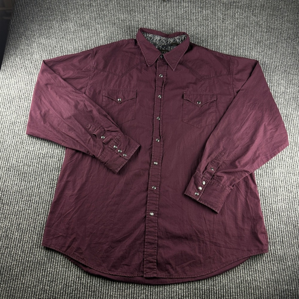 Roper Mens 3XL Burgundy Pearl Snap Western Shirt Long Sleeve Pointed Yoke 2927